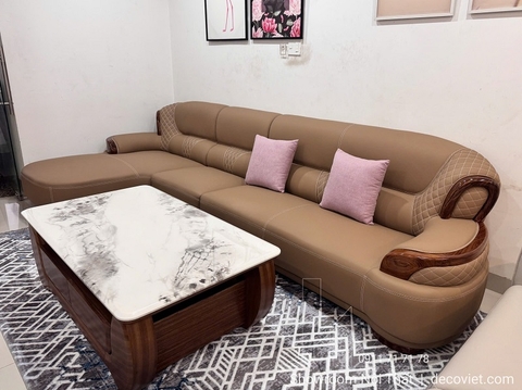 Sofa Gỗ Mun Da Bò Thật 1130T