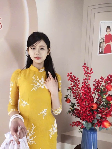 Set cách tân tơ nhăn thêu tà/Áo dài Trung Đồng