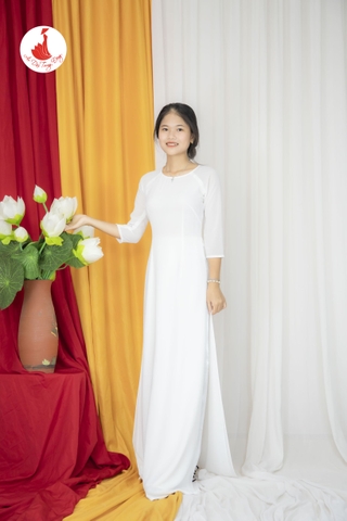 Áo Dài Trắng Học Sinh Chất Liệu Vải Satin Mềm Mãi Bay Tà Tại Shop Áo Dài Trung Đồng
