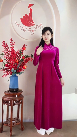Áo dài Nhung kết hoa 1 bông/ Áo dài Trung Đồng