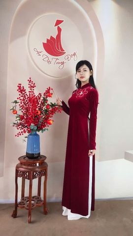 Áo dài Nhung kết hoa 1 bông/ Áo dài Trung Đồng