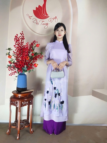 Set cách tân 4 tà thêu kết hoa tà/ Áo dài Trung Đồng