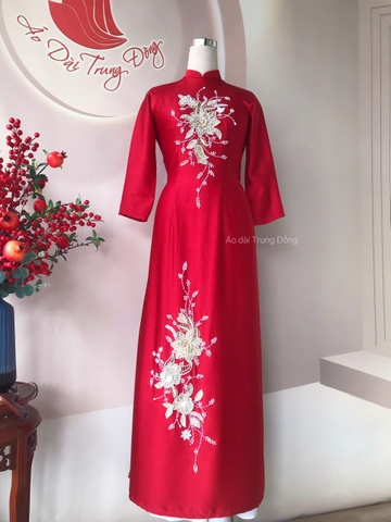 Áo dài chất vải queen cao cấp đính kết hoa thủ công/ Áo dài Trung Đồng