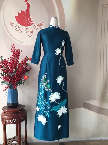Áo dài mẹ chất vải lụa Queen cao cấp đính kết chim và sen thủ công/ Áo dài Trung Đồng