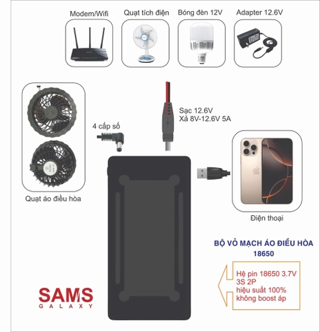 Pin Áo Điều Hòa 6 Cell 21700 dùng 18h Liên Tục