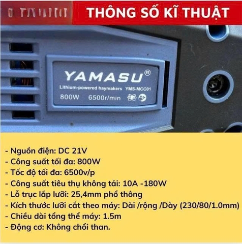 Thân máy cắt cỏ YAMASU YMS 21V chân phổ thông, công suất 800W, động cơ không chổi than