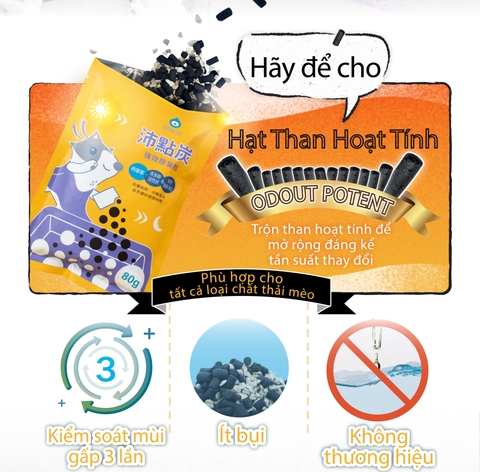 Than Hoạt Tính khử mùi cát mèo Odout 80g - Potent Activated Carbon Granules