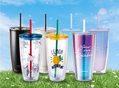 HAP507-Ly nhựa 2 lớp Lock&Lock kèm ống hút 750ml