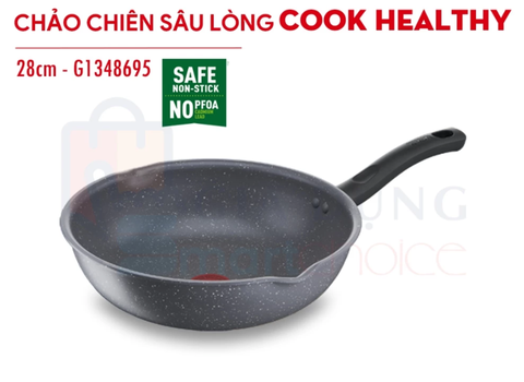 Chảo Sâu Lòng Vân Đá Tefal Cook Healthy G1348695 - 28cm, Chống Dính Mineralia