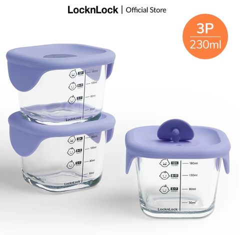 Hộp thủy tinh đựng thức ăn cho bé Lock&Lock có vạch chia 230ml*3 hộp - LLG508S3ORG - LLG508S3 - LLG509S3PUP