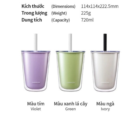 HAP529 - Ly nhựa 2 lớp LocknLock kèm ống hút Bubble Tea Cold Cup 720ml