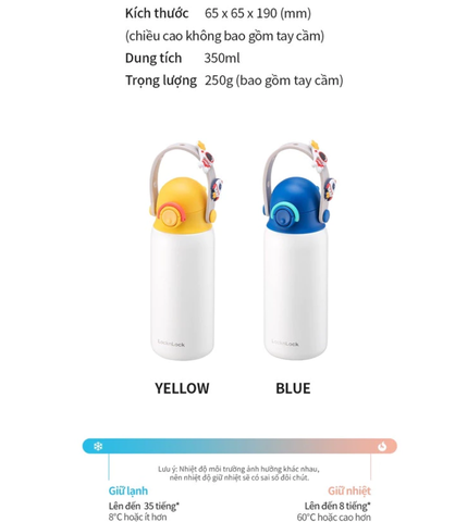 Bình giữ nhiệt 350ml cho bé LocknLock Chính hãng, Kèm sticker, có quai xách, giữ nóng lạnh lâu LHC3283