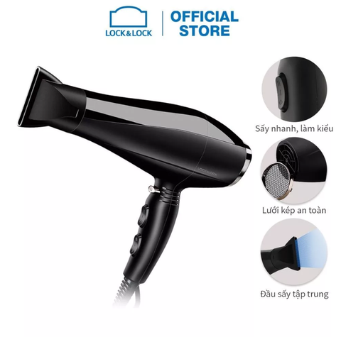 Máy Sấy Tóc LocknLock Máy Sấy Công Suất Cao 2 Chiều Chính Hãng Cao Cấp Màu Đen ENA146BLK