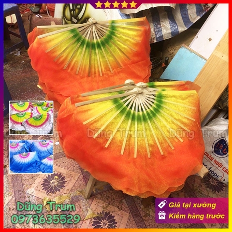 Quạt múa 3 màu vải lụa mềm mại múa siêu đẹp