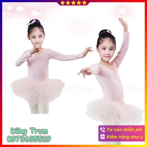 Váy múa bale dài tay co dãn và thấm hút mồ hôi cực tốt cho bé