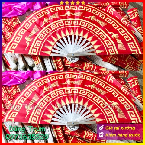Quạt múa họa tiết chim hạc chất liệu nan tre vải lụa cực đẹp