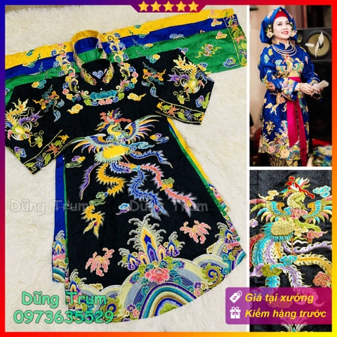 Trang phục hầu giá Chầu vải gấm thêu Phượng chỉ ngũ sắc cực đẹp