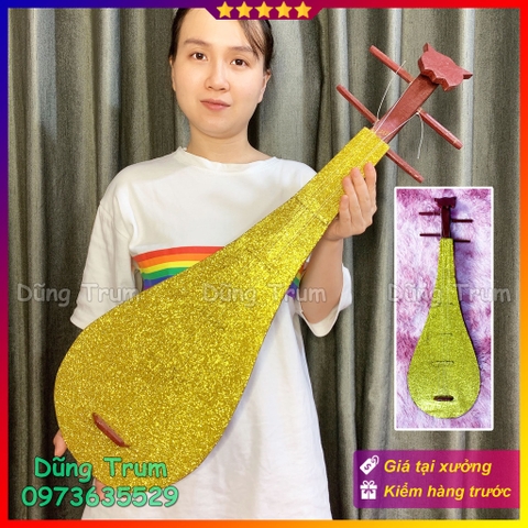 Đạo cụ Đàn tỳ bà chất liệu gỗ phun kim tuyến ánh vàng siêu đẹp
