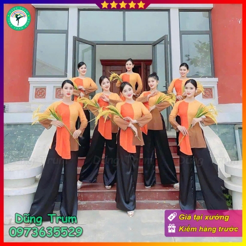 Áo bà ba phối 2 màu cam, áo nông dân biểu diễn