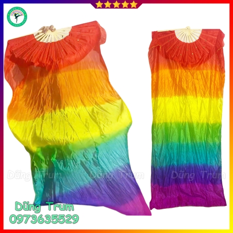 Quạt múa dài 1m8 gồm 7 màu ngang chất liệu nan tre vải lụa mềm mại