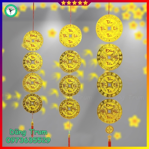 Dây đồng tiền vàng trang trí Tết đầy đủ kích cỡ, dây liễng tiền may mắn treo Tết cực đẹp