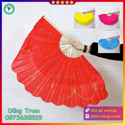 Quạt múa 1 màu nan tre họa tiết vẽ kim tuyến cực đẹp