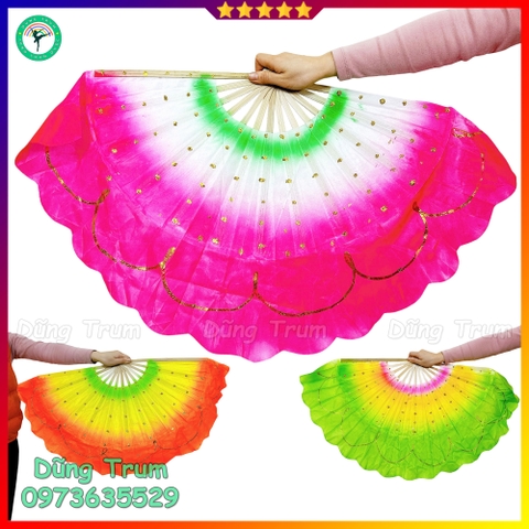 Quạt múa 3 màu nan tre họa tiết kim tuyến
