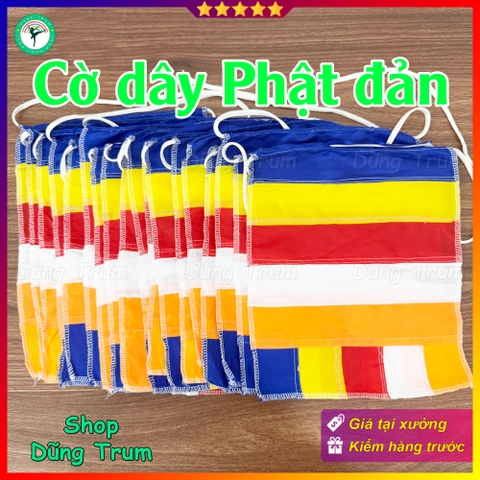 Cờ dây Phật Giáo, cờ Phật Đản loại may vải lụa tuyết chịu nắng mưa tốt