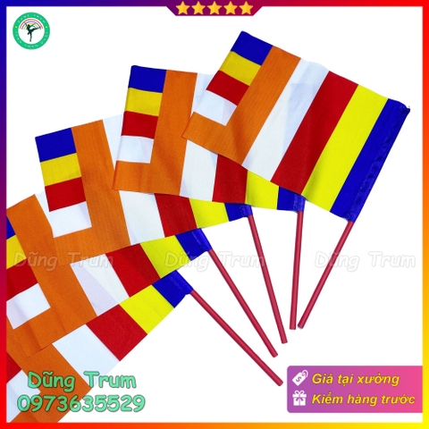 Cờ Phật Giáo cầm tay vải phi bóng bền đẹp