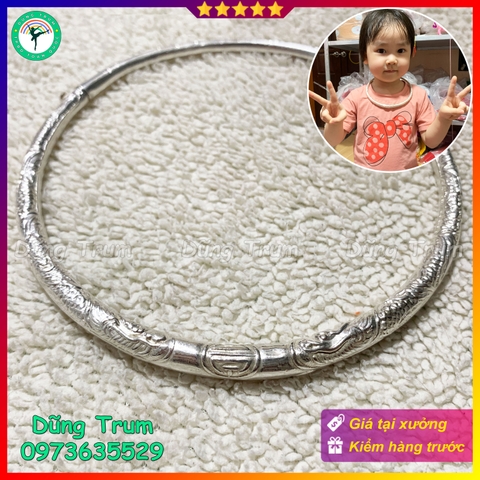 Kiềng bạc tròn đường kính 13cm, kiềng hầu đồng trang trí tượng