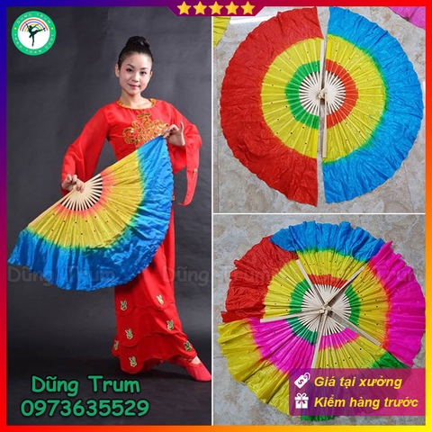 Quạt múa 3 màu người lớn nan tre tua vải mềm mại cực đẹp