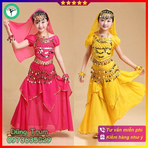 Trang phục váy Ấn độ múa trẻ em mẫu Váy kết hợp Áo cộc tay cực đẹp