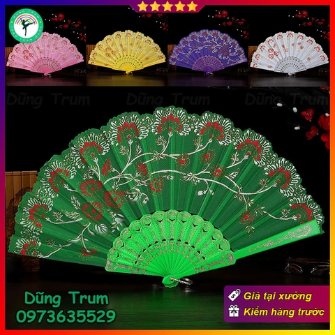 Quạt cổ trang hoa nan nhựa bền đẹp họa tiết in dập sắc nét DT389
