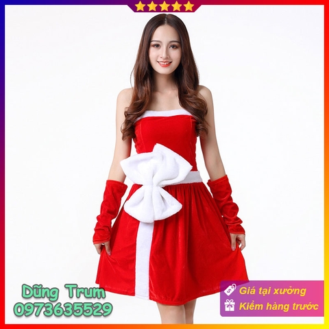 Váy Noel nữ, trang phục Giáng Sinh hóa trang cho nữ chất liệu nhung chuẩn siêu đẹp DT16