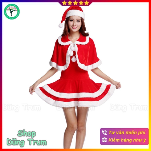 Bộ váy Noel nữ nổi bật hoá trang Noel cho nữ siêu đẹp chuẩn chất liệu nhung DT22