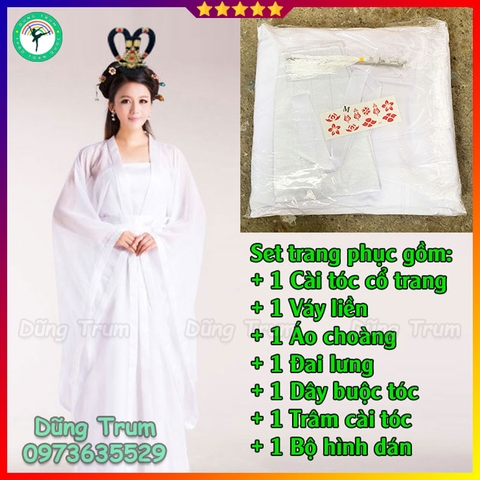 Trang phục Hằng Nga trắng tay rộng, trang phục Tiên Nữ hóa trang cổ trang siêu đẹp