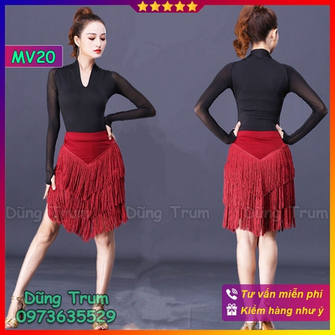 Chân Váy Khiêu Vũ Cao Cấp Tua Rua Dài 3 Tầng Đến Gối