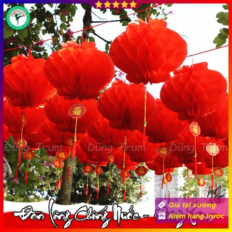 Đèn Lồng Đỏ trang trí Tết chữ Phúc chất liệu chống nước sẵn đủ size
