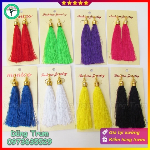 Bông tai tua rua dài 10cm kẹp tai không cần lỗ