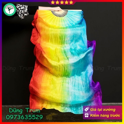 Quạt múa 7 màu dải dài 1m8 nan tre vải lụa mềm mại cực đẹp
