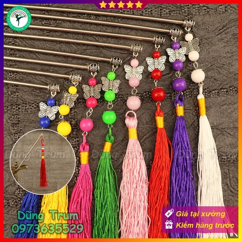 Trâm cài tua rua cổ trang hầu đồng trang trí đủ màu