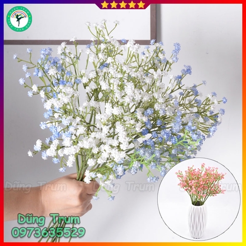 Cành hoa giả trang trí, hoa Gypsophila 3 nhánh lớn cao 52cm cắm lọ hoa