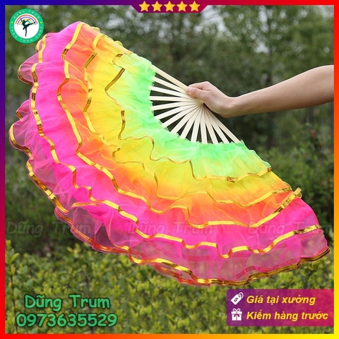 Quạt múa sắc màu nhiều tầng, quạt múa khiêu vũ tua rua