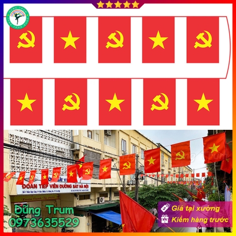 Cờ Dây Sao Đảng vải SaTanh chịu nắng mưa treo trang trí