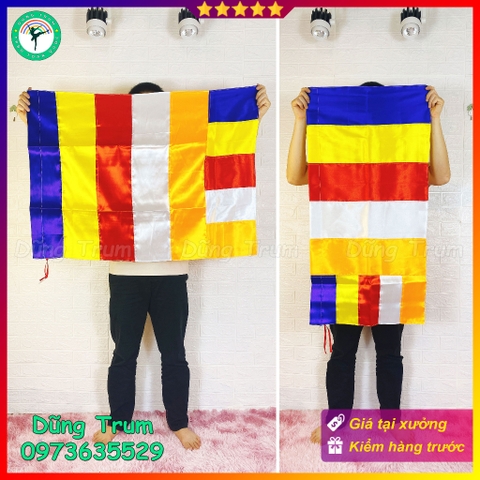 Cờ Phật Giáo Cờ Phật Đản vải SaTanh chịu nắng mưa đầy đủ kích thước