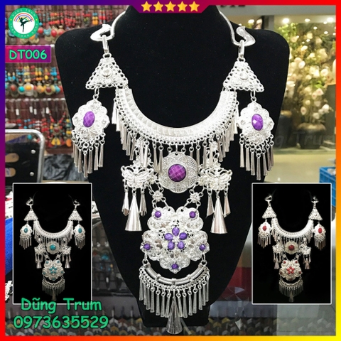Kiềng tua dân tộc mặt lớn, vòng cổ dài phụ kiện hầu đồng DT006