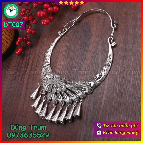 Kiềng cổ họa tiết chim công, vòng cổ dân tộc phụ kiện hầu đồng DT007