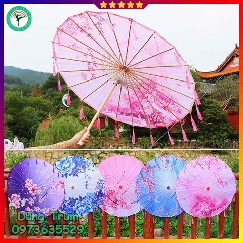 Ô Cổ Trang gắn tua rua chất liệu vải lụa đẹp, dù cổ trang biểu diễn trang trí