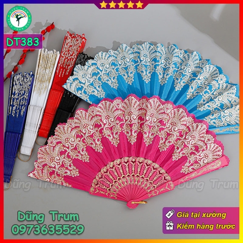 Quạt Cổ Trang Họa Tiết Hoa, Quạt Hoa Hầu Đồng DT383