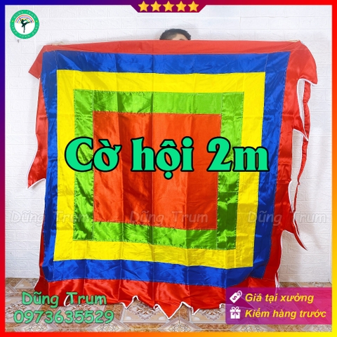 Cờ Ngũ Sắc Cờ Thần 2m x 2m vải SaTanh treo ngoài trời chịu nắng mưa